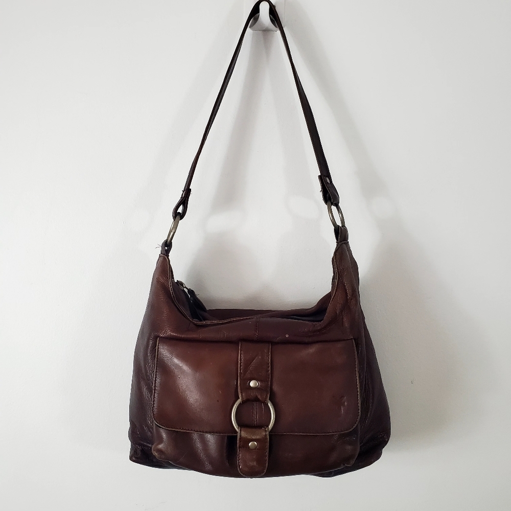 Vintage FRYE Distressed Leather Studded Shoulder Bag